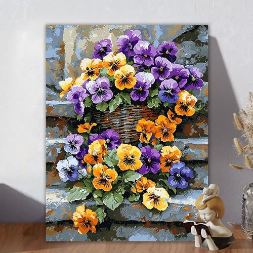 Malen Nach Zahlen Erwachsene, Malen Nach Zahlen Kits Blume, DIY Malen-Nach-Zahlen Blumenkorb Leinwand Bastelset für Kinder Anfänger Mit Pinseln für Home Wall Decor, Geschenke für Frauen 100x130cm T-9 von Aynaeinn