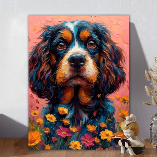 Malen Nach Zahlen Erwachsene, Malen Nach Zahlen Kits Blume, DIY Malen-Nach-Zahlen Hund Leinwand Bastelset für Kinder Mit Pinseln und Acrylfarben für Home Wall Decor, Geschenke für Frauen 50x60cm Z-8 von Aynaeinn