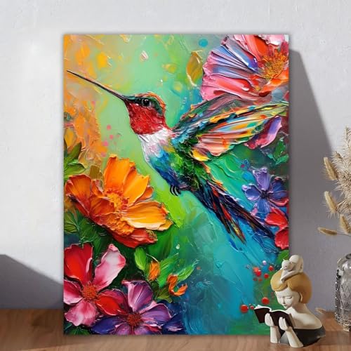 Malen Nach Zahlen Erwachsene, Malen Nach Zahlen Kits Blume, DIY Malen-Nach-Zahlen Kolibri Leinwand Bastelset für Kinder Anfänger Mit Pinseln für Home Wall Decor, Geschenke für Frauen 80x110cm Z-4 von Aynaeinn