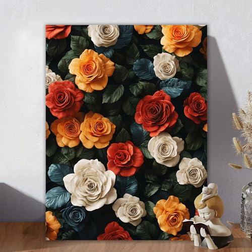 Malen Nach Zahlen Erwachsene, Malen Nach Zahlen Kits Blume, DIY Malen-Nach-Zahlen Rose Leinwand Bastelset für Kinder Anfänger Mit Pinseln für Home Wall Decor, Geschenke für Frauen 100x130cm Z-6 von Aynaeinn