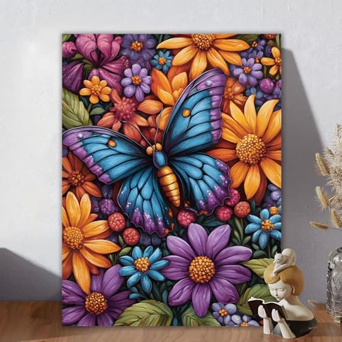 Malen Nach Zahlen Erwachsene, Malen Nach Zahlen Kits Blume, DIY Malen-Nach-Zahlen Schmetterling Bastelset für Kinder Anfänger Mit Pinseln für Home Wall Decor, Geschenke für Frauen 90x120cm S-6 von Aynaeinn