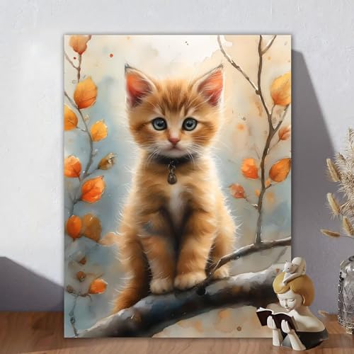 Malen Nach Zahlen Erwachsene, Malen Nach Zahlen Kits Katze, DIY Malen-Nach-Zahlen Baum Leinwand Bastelset für Kinder Mit Pinseln und Acrylfarben für Home Wall Decor, Geschenke für Frauen 70x90cm Q-2 von Aynaeinn