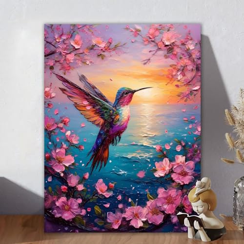 Malen Nach Zahlen Erwachsene, Malen Nach Zahlen Kits Kolibri, DIY Malen-Nach-Zahlen Sonnenuntergang Bastelset für Kinder Anfänger Mit Pinseln für Home Wall Decor, Geschenke für Frauen 50x60cm V-6 von Aynaeinn