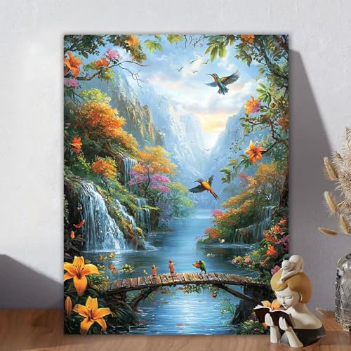 Malen Nach Zahlen Erwachsene, Malen Nach Zahlen Kits Landschaft, DIY Malen-Nach-Zahlen Brücke Leinwand Bastelset für Kinder Anfänger Mit Pinseln für Home Wall Decor, Geschenke für Frauen 90x120cm J-0 von Aynaeinn