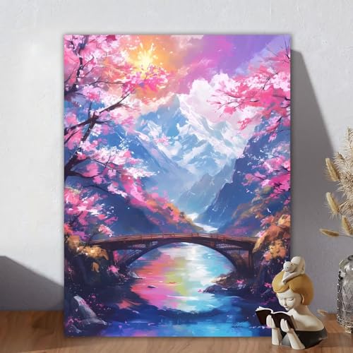 Malen Nach Zahlen Erwachsene, Malen Nach Zahlen Kits Landschaft, DIY Malen-Nach-Zahlen Brücke Leinwand Bastelset für Kinder Anfänger Mit Pinseln für Home Wall Decor, Geschenke für Frauen 70x90cm J-0 von Aynaeinn