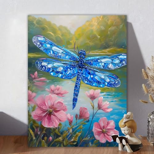 Malen Nach Zahlen Erwachsene, Malen Nach Zahlen Kits Libelle, DIY Malen-Nach-Zahlen Blume Leinwand Bastelset für Kinder Anfänger Mit Pinseln für Home Wall Decor, Geschenke für Frauen 100x130cm X-8 von Aynaeinn