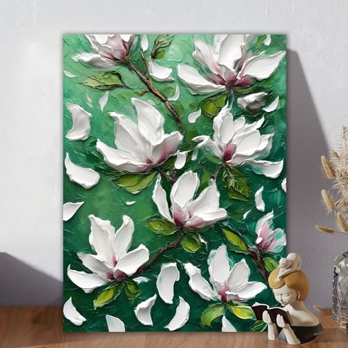 Malen Nach Zahlen Erwachsene, Malen Nach Zahlen Kits Magnolie, DIY Malen-Nach-Zahlen Anlage Leinwand Bastelset für Kinder Anfänger Mit Pinseln für Home Wall Decor, Geschenke für Frauen 70x90cm T-4 von Aynaeinn