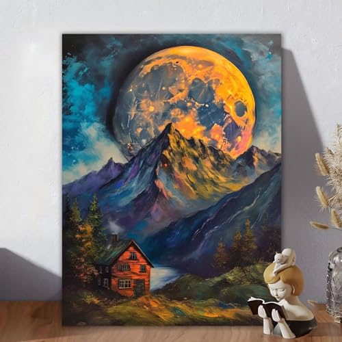 Malen Nach Zahlen Erwachsene, Malen Nach Zahlen Kits Mond, DIY Malen-Nach-Zahlen Berg Leinwand Bastelset für Kinder Mit Pinseln und Acrylfarben für Home Wall Decor, Geschenke für Frauen 80x110cm G-7 von Aynaeinn