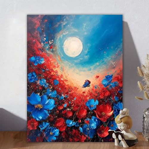 Malen Nach Zahlen Erwachsene, Malen Nach Zahlen Kits Mond, DIY Malen-Nach-Zahlen Blume Leinwand Bastelset für Kinder Mit Pinseln und Acrylfarben für Home Wall Decor, Geschenke für Frauen 20x30cm K-6 von Aynaeinn