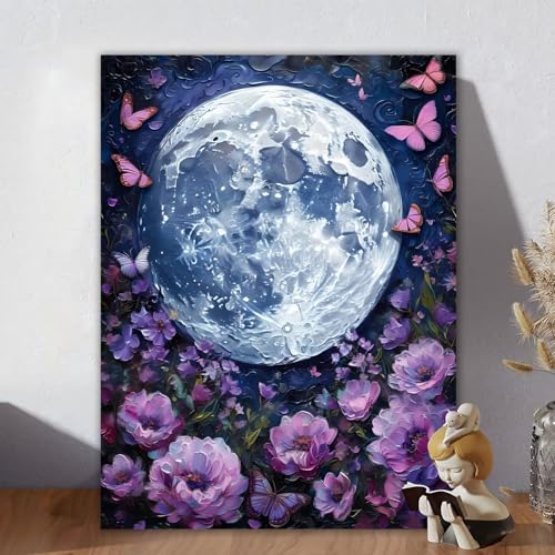 Malen Nach Zahlen Erwachsene, Malen Nach Zahlen Kits Mond, DIY Malen-Nach-Zahlen Schmetterling Leinwand Bastelset für Kinder Anfänger Mit Pinseln für Home Wall Decor, Geschenke für Frauen 80x110cm V-8 von Aynaeinn