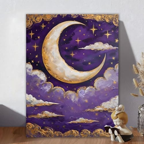 Malen Nach Zahlen Erwachsene, Malen Nach Zahlen Kits Mond, DIY Malen-Nach-Zahlen Wolke Leinwand Bastelset für Kinder Mit Pinseln und Acrylfarben für Home Wall Decor, Geschenke für Frauen 20x30cm Q-2 von Aynaeinn