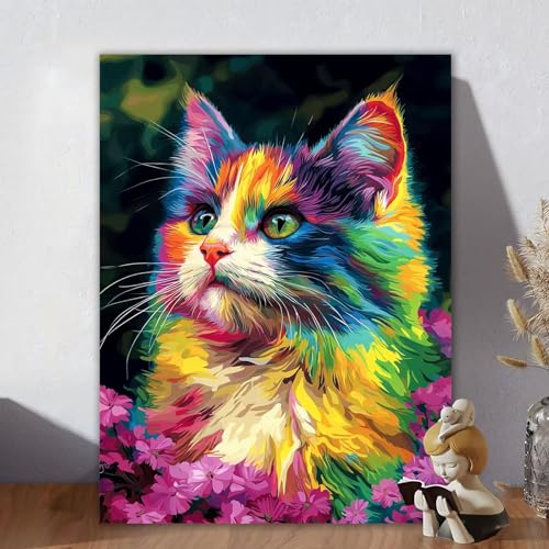 Malen Nach Zahlen Erwachsene, Malen Nach Zahlen Kits Niedlich, DIY Malen-Nach-Zahlen Katze Leinwand Bastelset für Kinder Anfänger Mit Pinseln für Home Wall Decor, Geschenke für Frauen 100x130cm F-5 von Aynaeinn