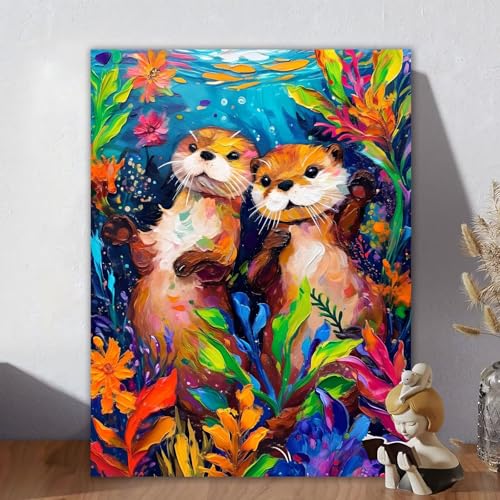 Malen Nach Zahlen Erwachsene, Malen Nach Zahlen Kits Otter, DIY Malen-Nach-Zahlen Ozean Leinwand Bastelset für Kinder Anfänger Mit Pinseln für Home Wall Decor, Geschenke für Frauen 80x110cm C-4 von Aynaeinn