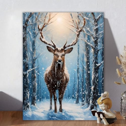 Malen Nach Zahlen Erwachsene, Malen Nach Zahlen Kits Reh, DIY Malen-Nach-Zahlen Schnee Leinwand Bastelset für Kinder Mit Pinseln und Acrylfarben für Home Wall Decor, Geschenke für Frauen 70x90cm N-8 von Aynaeinn