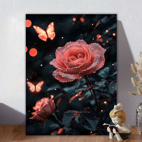 Malen Nach Zahlen Erwachsene, Malen Nach Zahlen Kits Rose, DIY Malen-Nach-Zahlen Schmetterling Bastelset für Kinder Anfänger Mit Pinseln für Home Wall Decor, Geschenke für Frauen 100x130cm S-1 von Aynaeinn