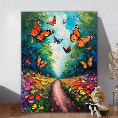 Malen Nach Zahlen Erwachsene, Malen Nach Zahlen Kits Schmetterling, DIY Malen-Nach-Zahlen Baum Leinwand Bastelset für Kinder Anfänger Mit Pinseln für Home Wall Decor, Geschenke für Frauen 30x40cm H-9 von Aynaeinn