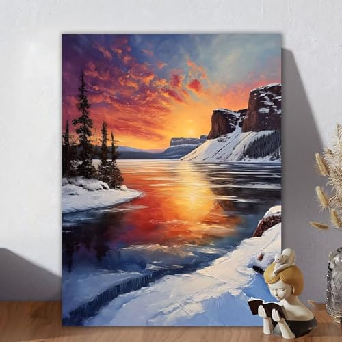 Malen Nach Zahlen Erwachsene, Malen Nach Zahlen Kits Schnee, DIY Malen-Nach-Zahlen Landschaft Leinwand Bastelset für Kinder Anfänger Mit Pinseln für Home Wall Decor, Geschenke für Frauen 60x80cm X-3 von Aynaeinn