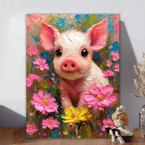 Malen Nach Zahlen Erwachsene, Malen Nach Zahlen Kits Schwein, DIY Malen-Nach-Zahlen Niedlich Leinwand Bastelset für Kinder Anfänger Mit Pinseln für Home Wall Decor, Geschenke für Frauen 50x60cm P-1 von Aynaeinn