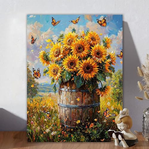 Malen Nach Zahlen Erwachsene, Malen Nach Zahlen Kits Sonnenblume, DIY Malen-Nach-Zahlen Schmetterling Bastelset für Kinder Anfänger Mit Pinseln für Home Wall Decor, Geschenke für Frauen 100x130cm E-5 von Aynaeinn