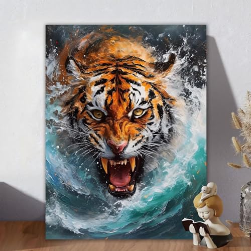 Malen Nach Zahlen Erwachsene, Malen Nach Zahlen Kits Tiger, DIY Malen-Nach-Zahlen Cool Leinwand Bastelset für Kinder Mit Pinseln und Acrylfarben für Home Wall Decor, Geschenke für Frauen 60x80cm I-4 von Aynaeinn