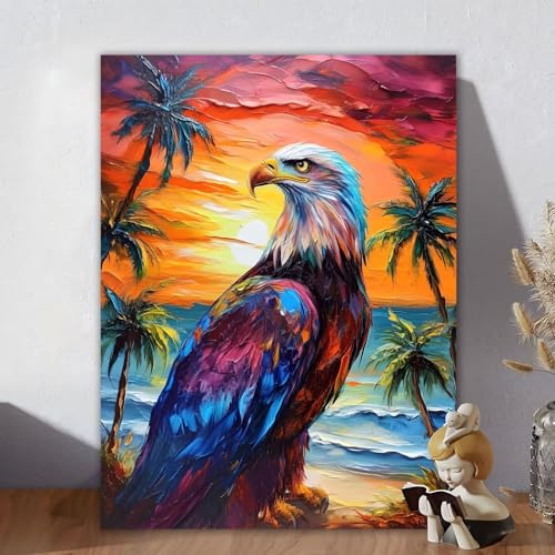 Malen Nach Zahlen Erwachsene Adler, Malen Nach Zahlen Kinder, DIY Kreativ Set für Frauen mit 3-Pinseln und Acrylfarbe Kit, Paint by Numbers Baum für Aesthetic Room Decor, Ohne Rahmen 60x80cm W-1 von Aynaeinn