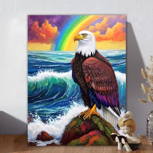 Malen Nach Zahlen Erwachsene Adler, Malen Nach Zahlen Kinder, DIY Kreativ Set für Frauen mit 3-Pinseln und Acrylfarbe Kit, Paint by Numbers Regenbogen für Aesthetic Room Decor, Ohne Rahmen 60x80cm Z-2 von Aynaeinn