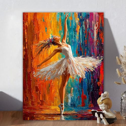 Malen Nach Zahlen Erwachsene Ballett, Malen Nach Zahlen Kinder, DIY Kreativ Set für Frauen mit 3-Pinseln und Acrylfarbe Kit, Paint by Numbers Mädchen für Aesthetic Room Decor, Ohne Rahmen 30x40cm O-7 von Aynaeinn