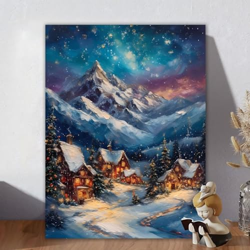 Malen Nach Zahlen Erwachsene Berg, Malen Nach Zahlen Kinder, DIY Kreativ Set für Frauen mit 3-Pinseln Acrylfarbe Leinwand Kit, Paint by Numbers Ländliche Gegend für Room Decor, Ohne Rahmen 70x90cm G-4 von Aynaeinn