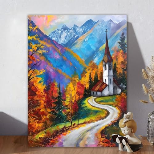 Malen Nach Zahlen Erwachsene Berg, Malen Nach Zahlen Kinder, DIY Kreativ Set für Frauen mit 3-Pinseln und Acrylfarbe Kit, Paint by Numbers Landschaft für Aesthetic Room Decor, Ohne Rahmen 40x50cm F-3 von Aynaeinn