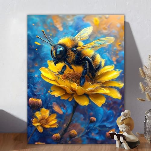 Malen Nach Zahlen Erwachsene Biene, Malen Nach Zahlen Kinder, DIY Kreativ Set für Frauen mit 3-Pinseln und Acrylfarbe Kit, Paint by Numbers Blume für Aesthetic Room Decor, Ohne Rahmen 50x60cm B-6 von Aynaeinn