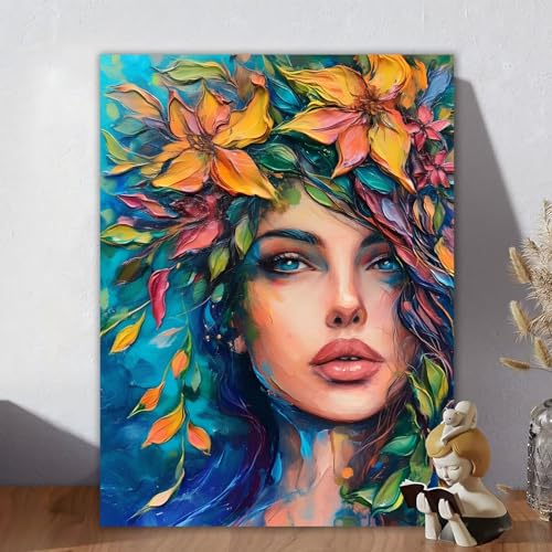 Malen Nach Zahlen Erwachsene Blume, Malen Nach Zahlen Kinder, DIY Kreativ Set für Frauen mit 3-Pinseln und Acrylfarbe Kit, Paint by Numbers Frau für Aesthetic Room Decor, Ohne Rahmen 30x40cm X-5 von Aynaeinn