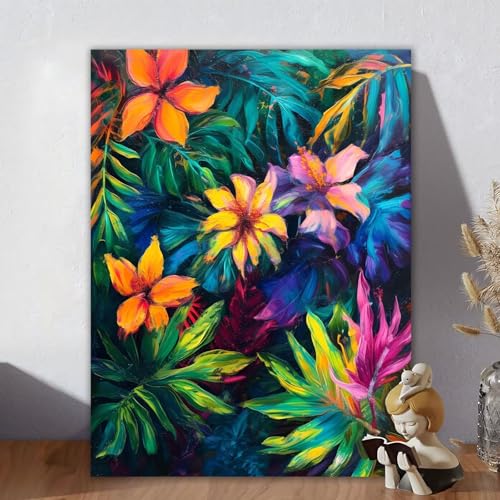 Malen Nach Zahlen Erwachsene Blume, Malen Nach Zahlen Kinder, DIY Kreativ Set für Frauen mit 3-Pinseln und Acrylfarbe Kit, Paint by Numbers Tropisch für Aesthetic Room Decor, Ohne Rahmen 30x40cm Q-0 von Aynaeinn