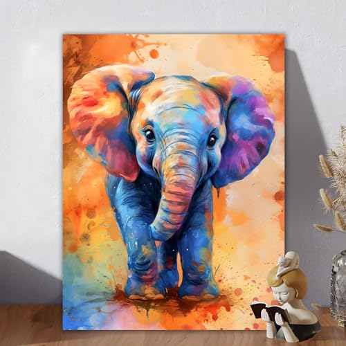 Malen Nach Zahlen Erwachsene Elefant, Malen Nach Zahlen Kinder, DIY Kreativ Set für Frauen mit 3-Pinseln und Acrylfarbe Kit, Paint by Numbers Niedlich für Aesthetic Room Decor, Ohne Rahmen 30x40cm D-8 von Aynaeinn