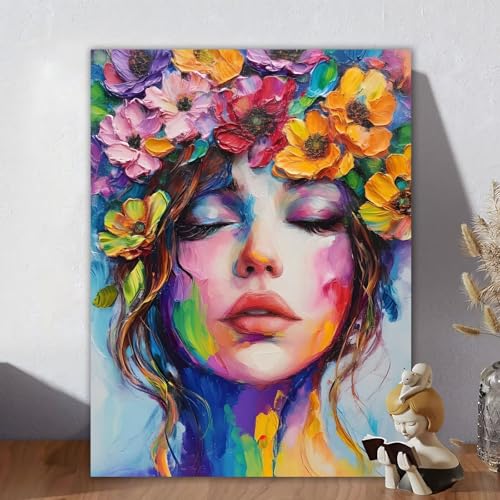 Malen Nach Zahlen Erwachsene Frau, Malen Nach Zahlen Kinder, DIY Kreativ Set für Frauen mit 3-Pinseln und Acrylfarbe Kit, Paint by Numbers Blume für Aesthetic Room Decor, Ohne Rahmen 70x90cm X-6 von Aynaeinn