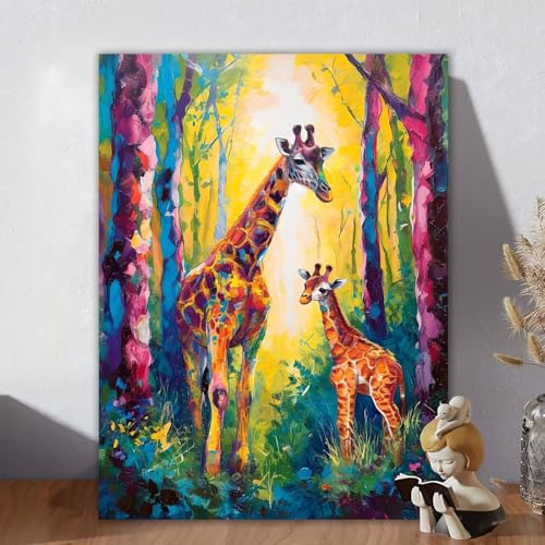 Malen Nach Zahlen Erwachsene Giraffe, Malen Nach Zahlen Kinder, DIY Kreativ Set für Frauen mit 3-Pinseln und Acrylfarbe Kit, Paint by Numbers Baum für Aesthetic Room Decor, Ohne Rahmen 50x60cm M-3 von Aynaeinn