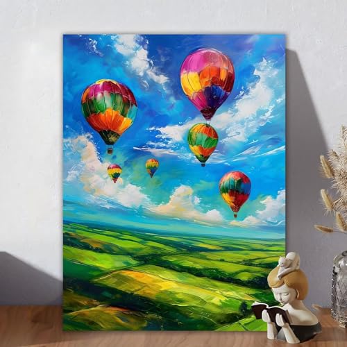 Malen Nach Zahlen Erwachsene Heißluftballon, Malen Nach Zahlen Kinder, DIY Kreativ Set für Frauen mit 3-Pinseln Acrylfarbe Kit, Paint by Numbers Wolke für Aesthetic Room Decor, Ohne Rahmen 50x60cm W-9 von Aynaeinn