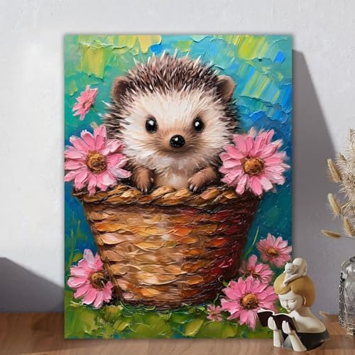 Malen Nach Zahlen Erwachsene Igel, Malen Nach Zahlen Kinder, DIY Kreativ Set für Frauen mit 3-Pinseln und Acrylfarbe Kit, Paint by Numbers Blume für Aesthetic Room Decor, Ohne Rahmen 70x90cm A-5 von Aynaeinn