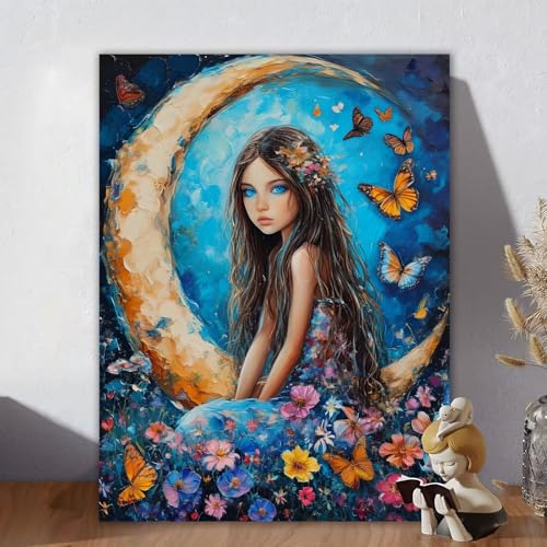 Malen Nach Zahlen Erwachsene Mond, Malen Nach Zahlen Kinder, DIY Kreativ Set für Frauen mit 3-Pinseln und Acrylfarbe Kit, Paint by Numbers Mädchen für Aesthetic Room Decor, Ohne Rahmen 70x90cm A-7 von Aynaeinn