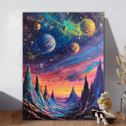 Malen Nach Zahlen Erwachsene Sternenhimmel, Malen Nach Zahlen Kinder, DIY Kreativ Set für Frauen mit 3-Pinseln Acrylfarbe Kit, Paint by Numbers Berg für Aesthetic Room Decor, Ohne Rahmen 20x30cm D-0 von Aynaeinn