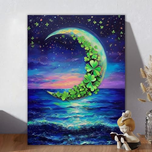 Malen Nach Zahlen Erwachsene Sternenhimmel, Malen Nach Zahlen Kinder, DIY Kreativ Set für Frauen mit 3-Pinseln Acrylfarbe Kit, Paint by Numbers Mond für Aesthetic Room Decor, Ohne Rahmen 50x60cm Y-9 von Aynaeinn