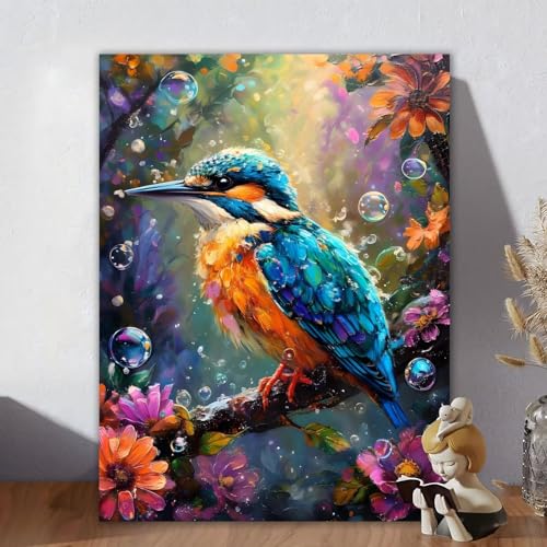 Malen Nach Zahlen Erwachsene Vogel, Malen Nach Zahlen Kinder, DIY Kreativ Set für Frauen mit 3-Pinseln und Acrylfarbe Kit, Paint by Numbers Blume für Aesthetic Room Decor, Ohne Rahmen 30x40cm R-3 von Aynaeinn