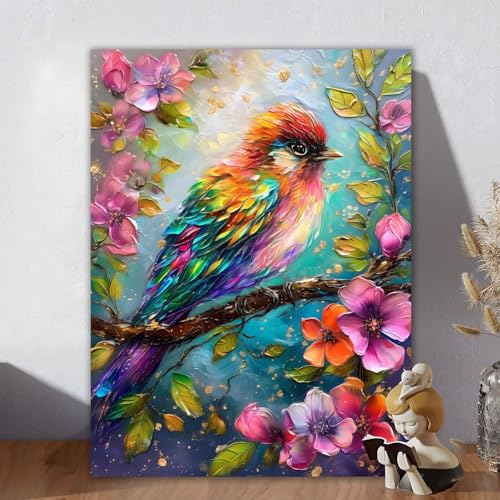 Malen Nach Zahlen Erwachsene Vogel, Malen Nach Zahlen Kinder, DIY Kreativ Set für Frauen mit 3-Pinseln und Acrylfarbe Kit, Paint by Numbers Blume für Aesthetic Room Decor, Ohne Rahmen 70x90cm L-9 von Aynaeinn