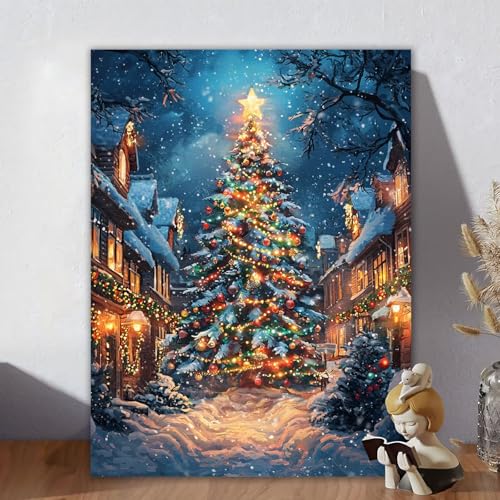 Malen Nach Zahlen Erwachsene Weihnachtsbaum, Malen Nach Zahlen Kinder, DIY Kreativ Set für Frauen mit 3-Pinseln Acrylfarbe, Paint by Numbers Ländliche Gegend für Room Decor, Ohne Rahmen 100x130cm X-3 von Aynaeinn