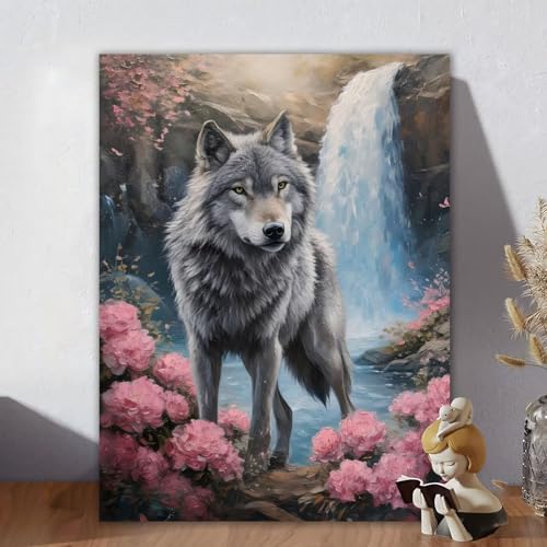 Malen Nach Zahlen Erwachsene Wolf, Malen Nach Zahlen Kinder, DIY Kreativ Set für Frauen mit 3-Pinseln und Acrylfarbe Kit, Paint by Numbers Fallen für Aesthetic Room Decor, Ohne Rahmen 80x110cm N-0 von Aynaeinn