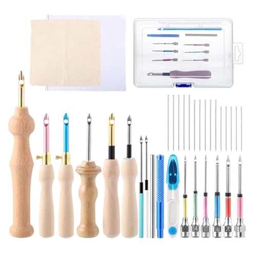 35 Stück Stickerei Starter Kit, Punch Needle Set Sticken Stanznadel Stickerei Set Holzgriff Stickerei für Stickgarn Kreuzstich Anfänger von Ayolofei