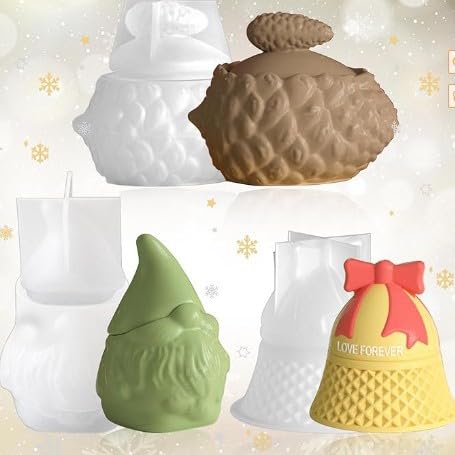 Silikonformen Weihnachten Set, 4 Stück Kerzenform Silikon 3D Silikonform Weihnachten, Silikonform Kerzenhalter für Weihnachtsdeko Handwerk Teelichter von Ayolofei