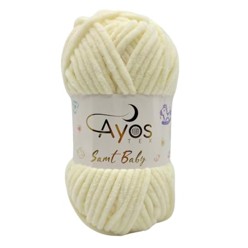 Ayos Samt Baby 120m, 100g I 100% Polyester I kuschelweiche Baby Wolle I Flauschwolle I Chenillewolle I zum Häkeln und Stricken (199-02 Cream) von AyosTex