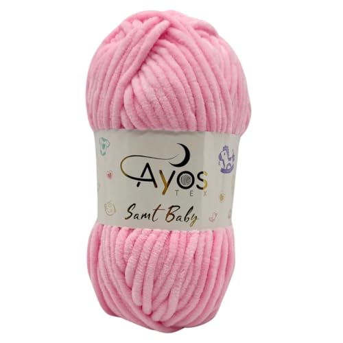 Ayos Samt Baby 120m, 100g I 100% Polyester I kuschelweiche Baby Wolle I Flauschwolle I Chenillewolle I zum Häkeln und Stricken (199-05 Pink) von AyosTex