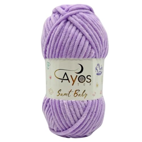 Ayos Samt Baby 120m, 100g I 100% Polyester I kuschelweiche Baby Wolle I Flauschwolle I Chenillewolle I zum Häkeln und Stricken (199-15 Flieder) von AyosTex