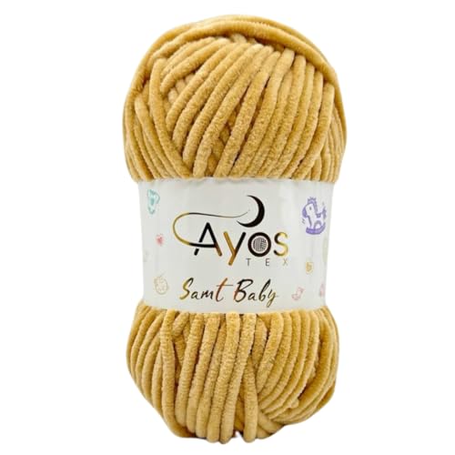 Ayos Samt Baby 120m, 100g I 100% Polyester I kuschelweiche Baby Wolle I Flauschwolle I Chenillewolle I zum Häkeln und Stricken (199-18 Sand) von AyosTex